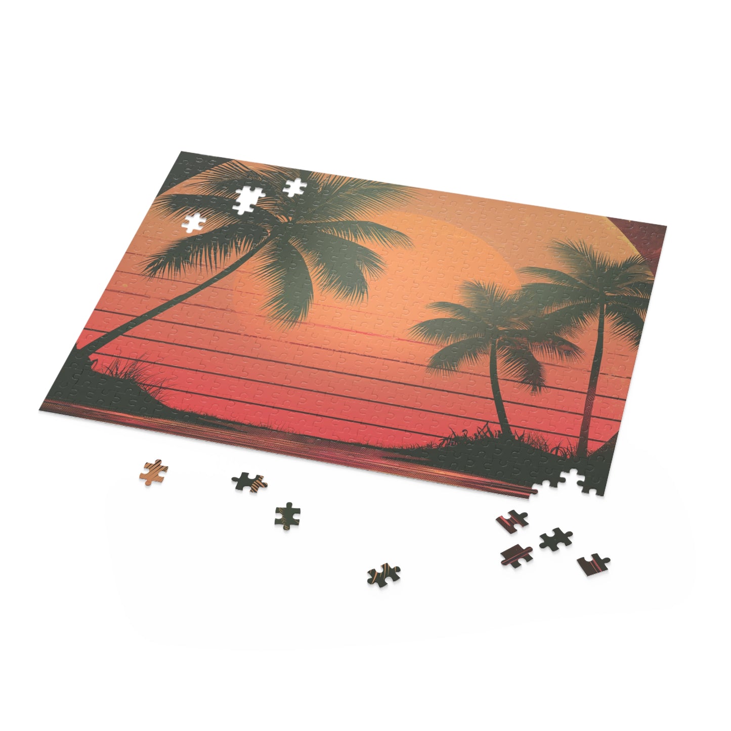 Tranquil Palm Tree Sunset Jigsaw Puzzle for Relaxation and Unwinding