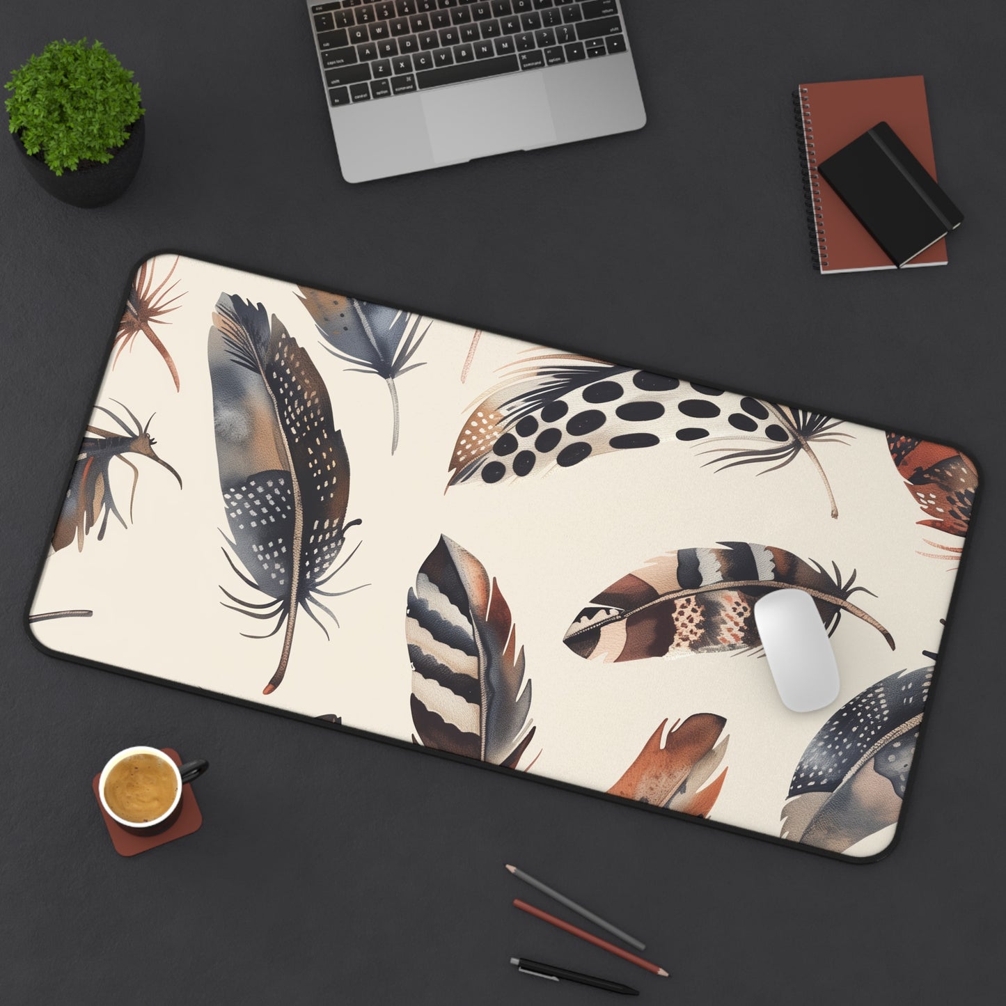 Boho Feathers Desk Mat | Desk Mat | Accessories, Back-to-School, Desk, Fall Bestsellers, Home & Living, Mouse pad, Mouse Pads, Mousepad, Seasonal Picks, Stationery, TikTok | Prints with Passion