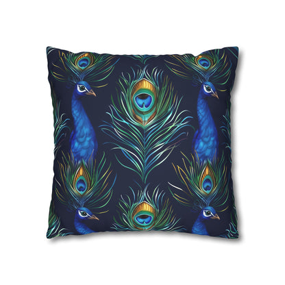 "Stunning peacock feathers pillowcase in vibrant blue seamless pattern for stylish bedroom decor"