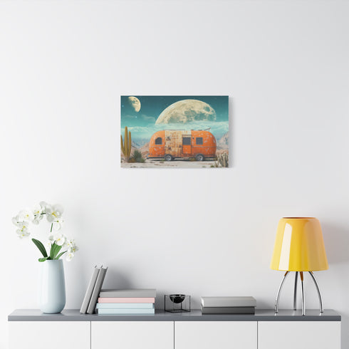 Desert Caravan under Giant Moons Stretched Canvas Wall Art