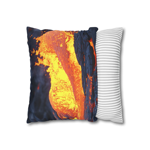 Lava Flowing from Floating Volcano — 40×40 Cushion Cover — Soft Brushed Fabric Texture Close-Up