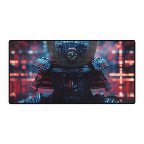 Samurai Helmet over Digital Grid — XL & XXL Desk Mat — Full Top-Down Artwork View
