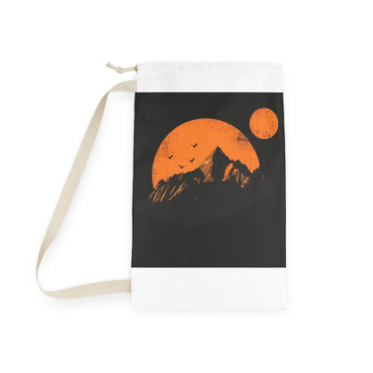 Minimalist sunrise mountain range laundry bag with rising sun design for stylish and organized laundry routine.