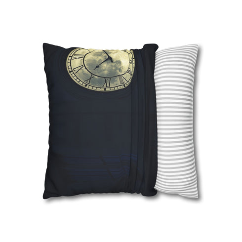 Clocktower Powered by Moon Phases (Edition II) — 40×40 Cushion Cover — Soft Brushed Fabric Texture Close-Up