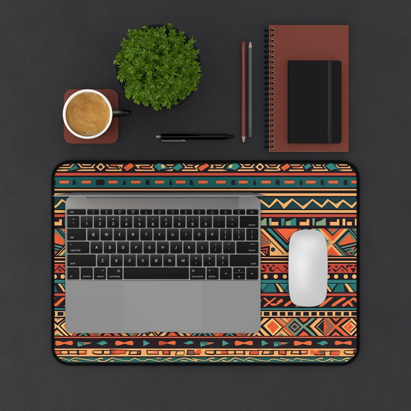 "Bohemian Aztec Desk Mat - Earthy tones Aztec pattern for chic office decor"