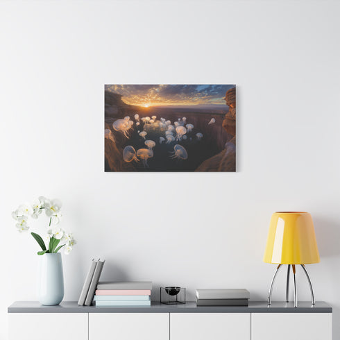 Sunset Canyon with Floating Bioluminescent Jellyfish — Canvas Wall Art — Product Detail View 7