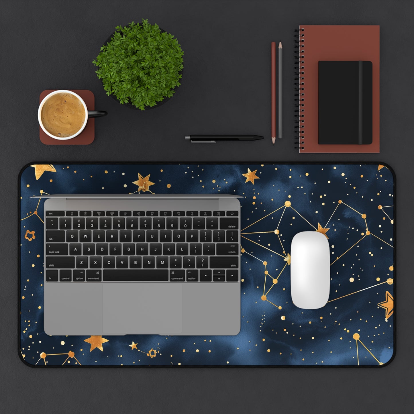 "Starry Night Desk Mat with Constellation Stars pattern for organized and inspired workspace"