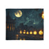 Moonlight Temple with Levitating Torches — Plush Fleece Throw Blanket — Draped Over Sofa & Bed Lifestyle View