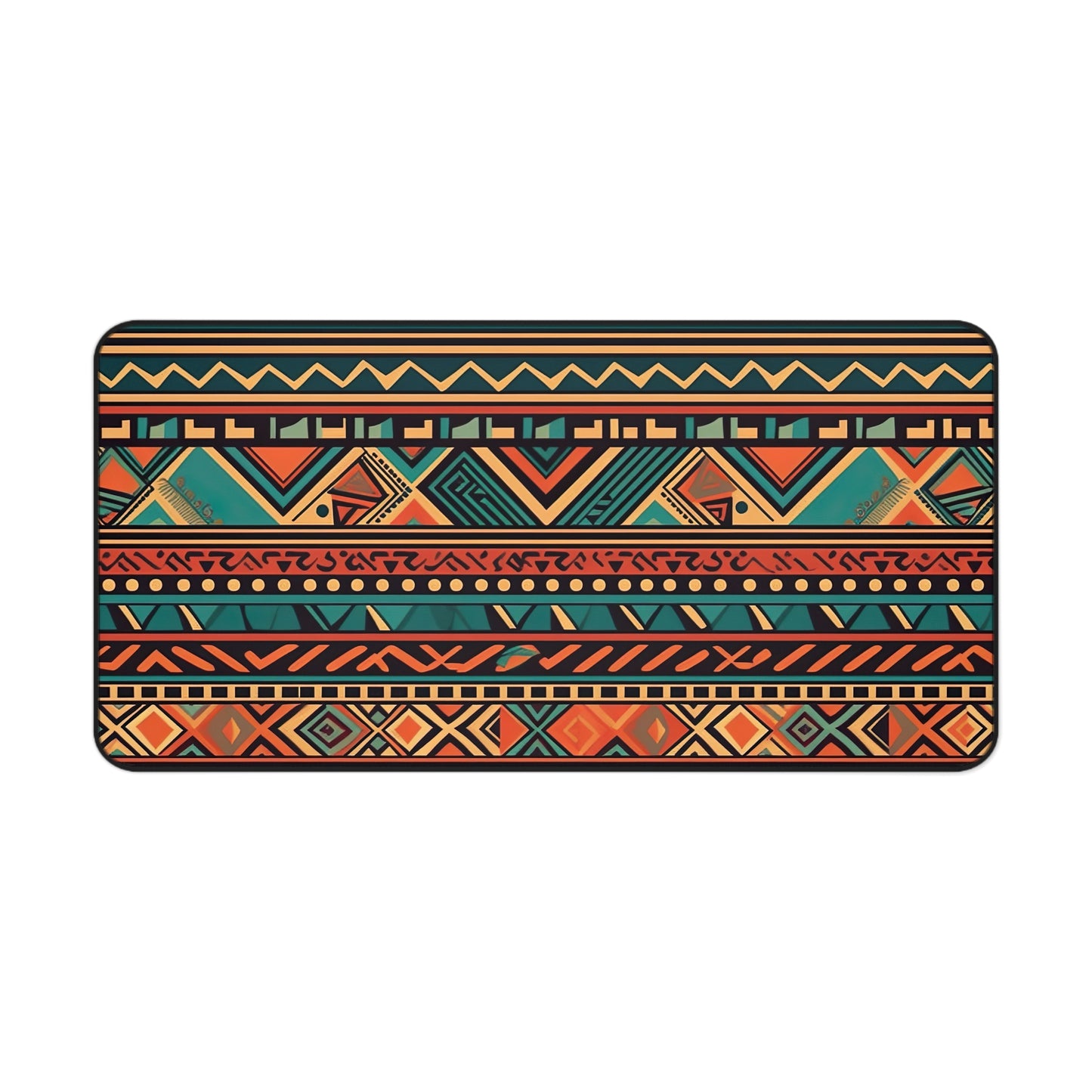 "Bohemian Aztec Desk Mat: Vibrant earth tone pattern for stylish office decor"