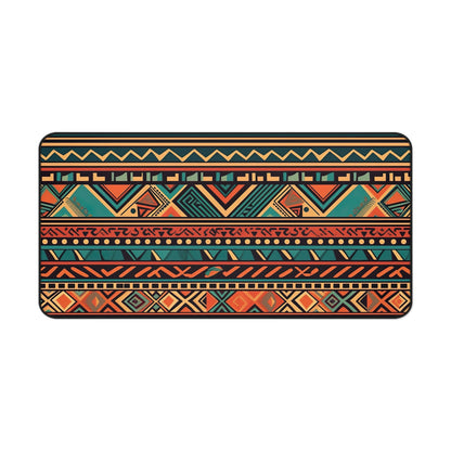 "Bohemian Aztec Desk Mat: Vibrant earth tone pattern for stylish office decor"