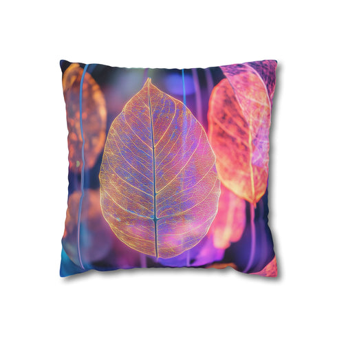 Dreamscape with Levitating Neon Leaves — 40×40 Cushion Cover — Front 40×40 cm Square Cushion View
