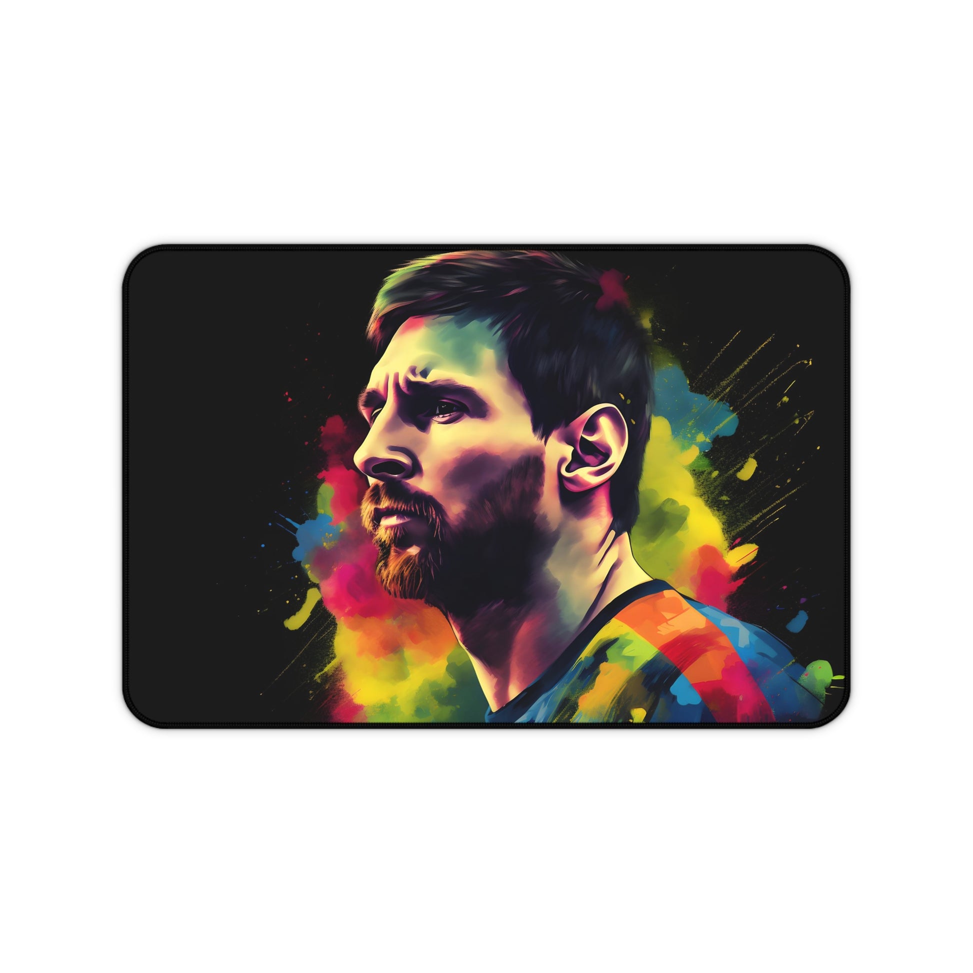 Vibrant Messi Watercolor Neon Desk Mat for Colorful Workspace Vibe