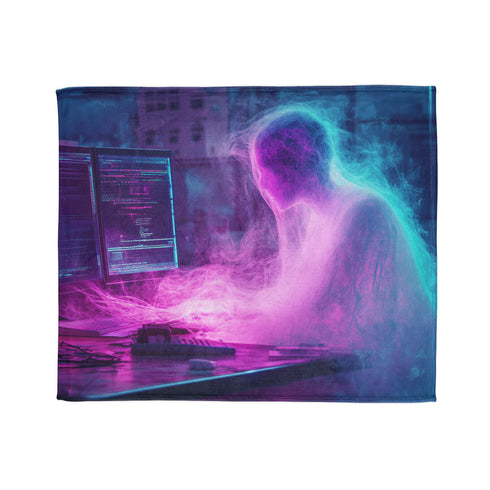 Data Ghost Drifting through Abandoned Plush Fleece Throw Blanket