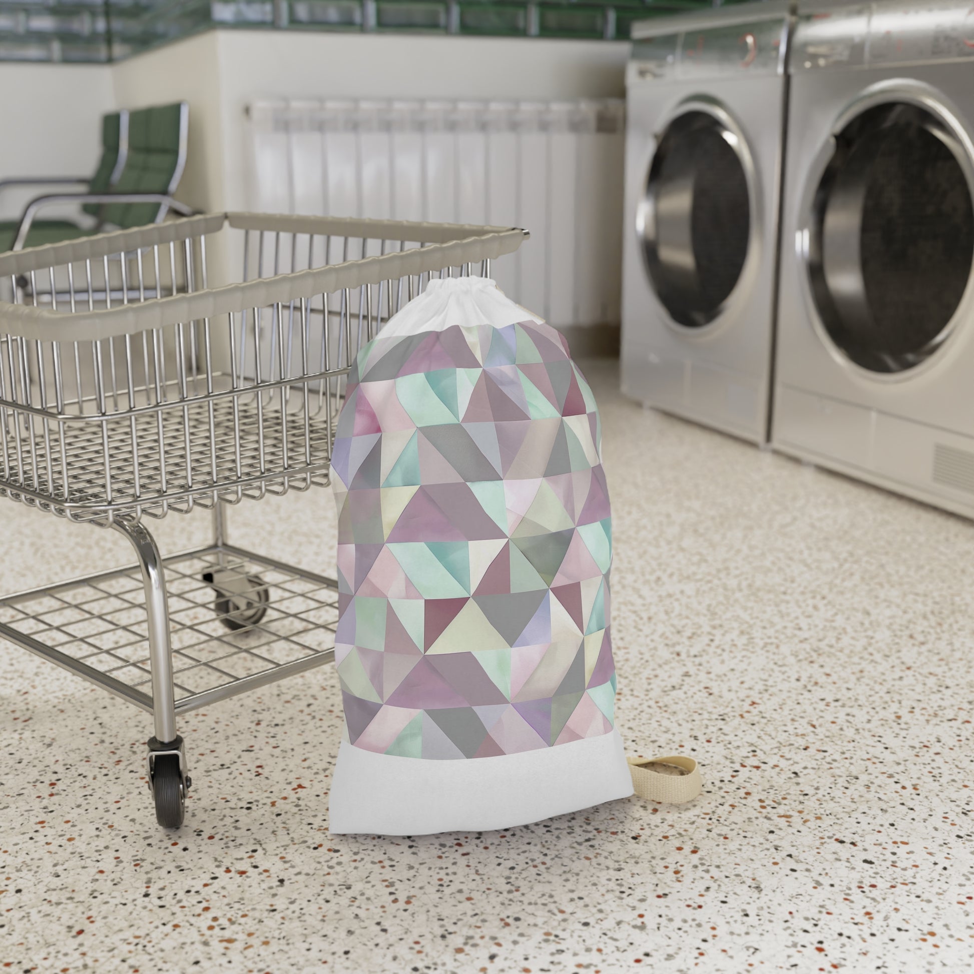 "Chic Pastel Geometrics Laundry Bag - Stylish storage solution with soft geometric pattern"