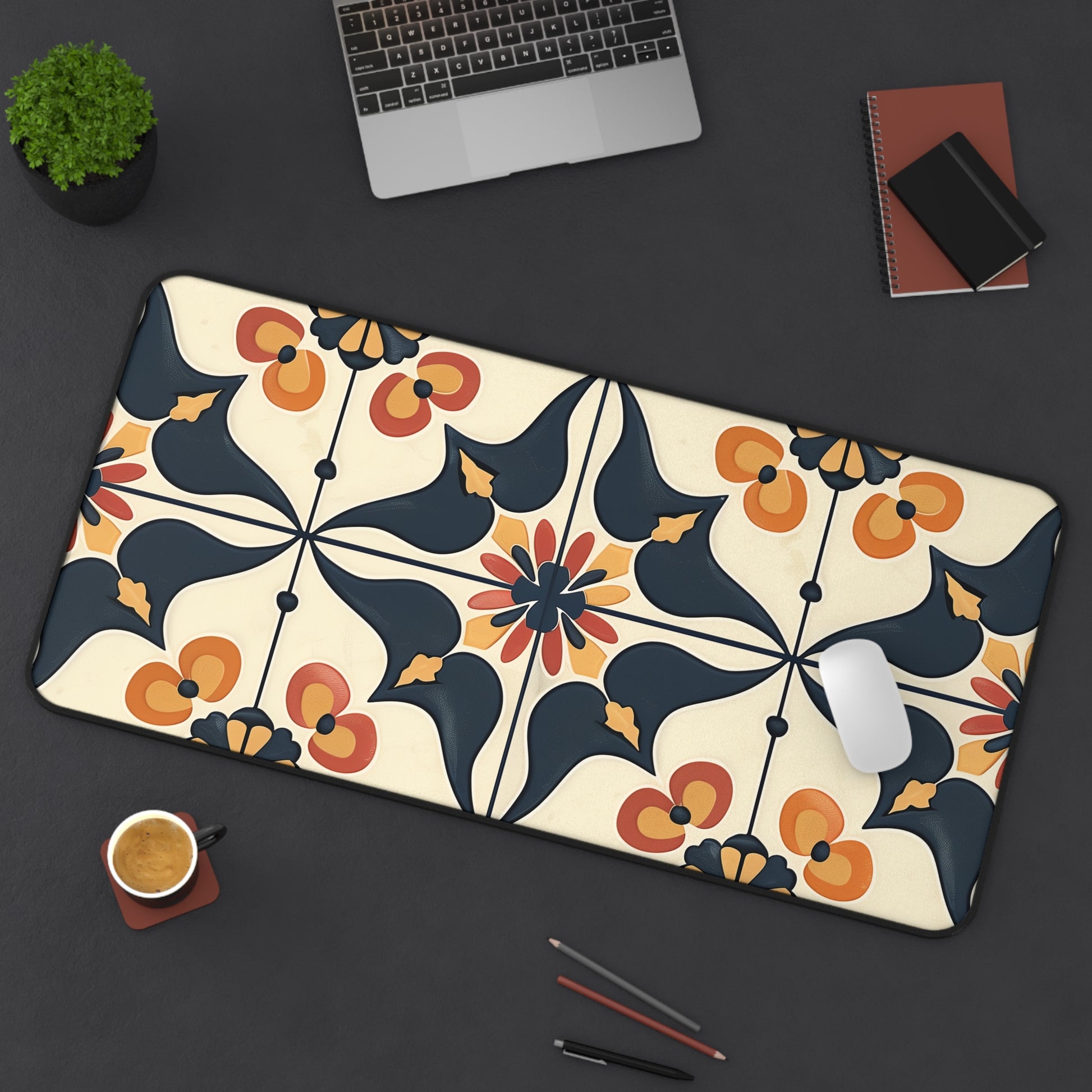 "Artisan Tiles desk mat - timeless beauty in a seamless pattern, stylish and durable workspace accessory. Upgrade your decor now!"