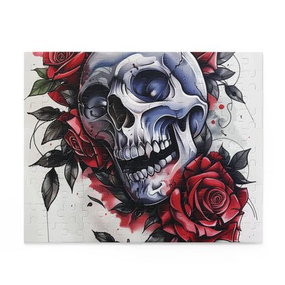 "Gothic Skull Rose Jigsaw Puzzle - Dare to solve this eerie and beautiful macabre puzzle with roses"