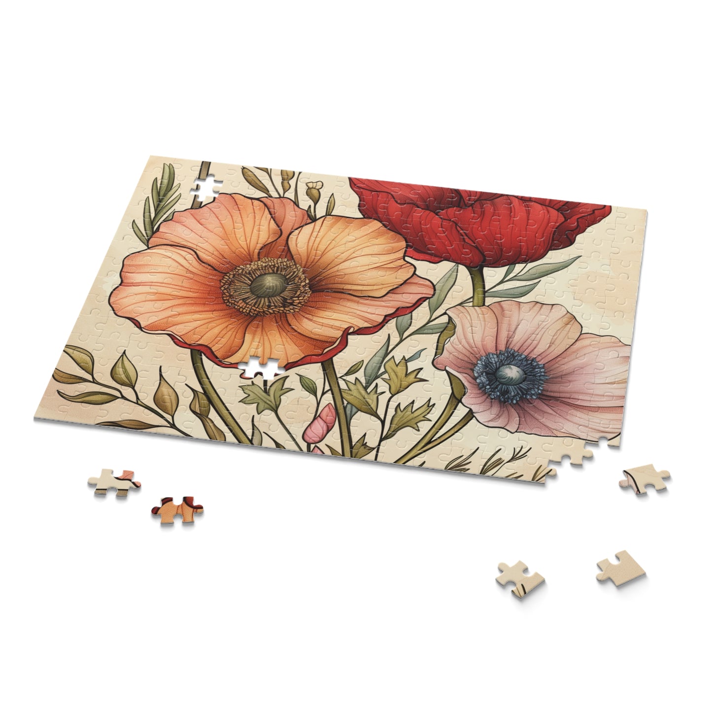 "Floral Paradise Jigsaw Puzzle - Hand-drawn bouquet with vibrant petals for nature lovers"