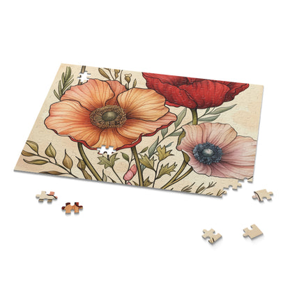 "Floral Paradise Jigsaw Puzzle - Hand-drawn bouquet with vibrant petals for nature lovers"