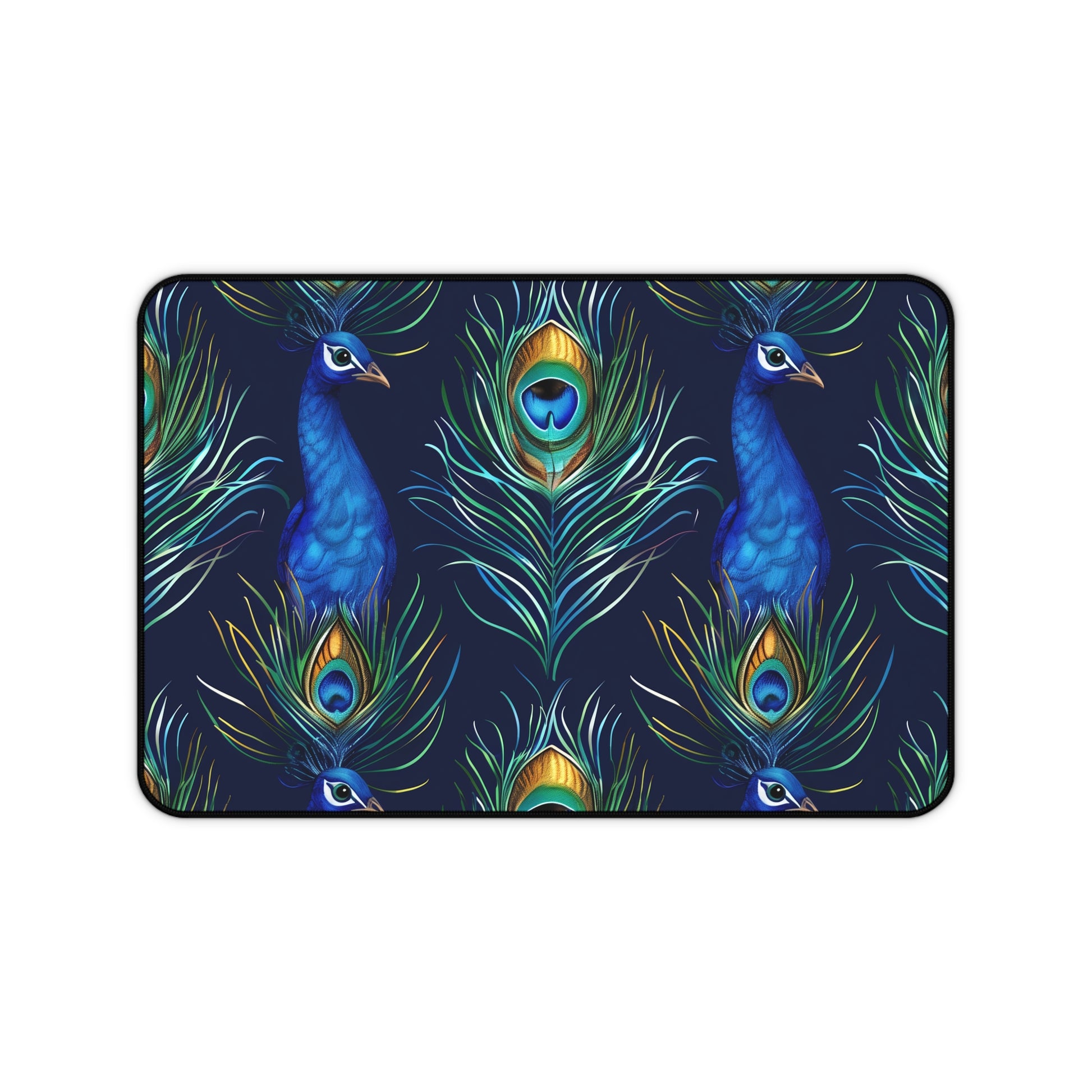 "Vibrant Peacock Feather Blue Desk Mat - Add Style to Your Workspace"