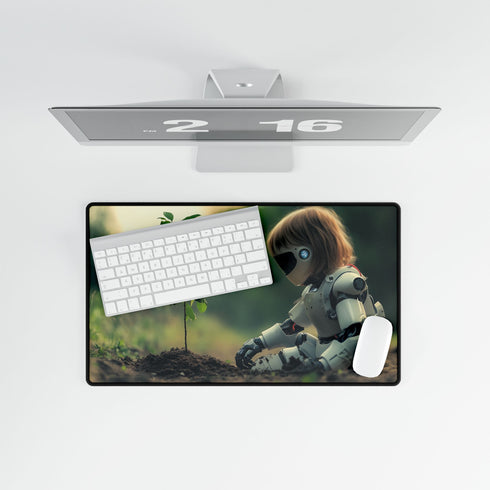 Robot Child Planting a Sprouting Tree — XL & XXL Desk Mat — Product Detail View 8