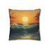Golden Sunset Through Rolling Ocean Wave — 40×40 Cushion Cover — Double-Sided Back & Concealed Zip Detail