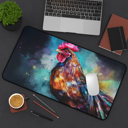 "Vibrant Rooster Chicken Desk Mat for workspace protection and rustic charm"