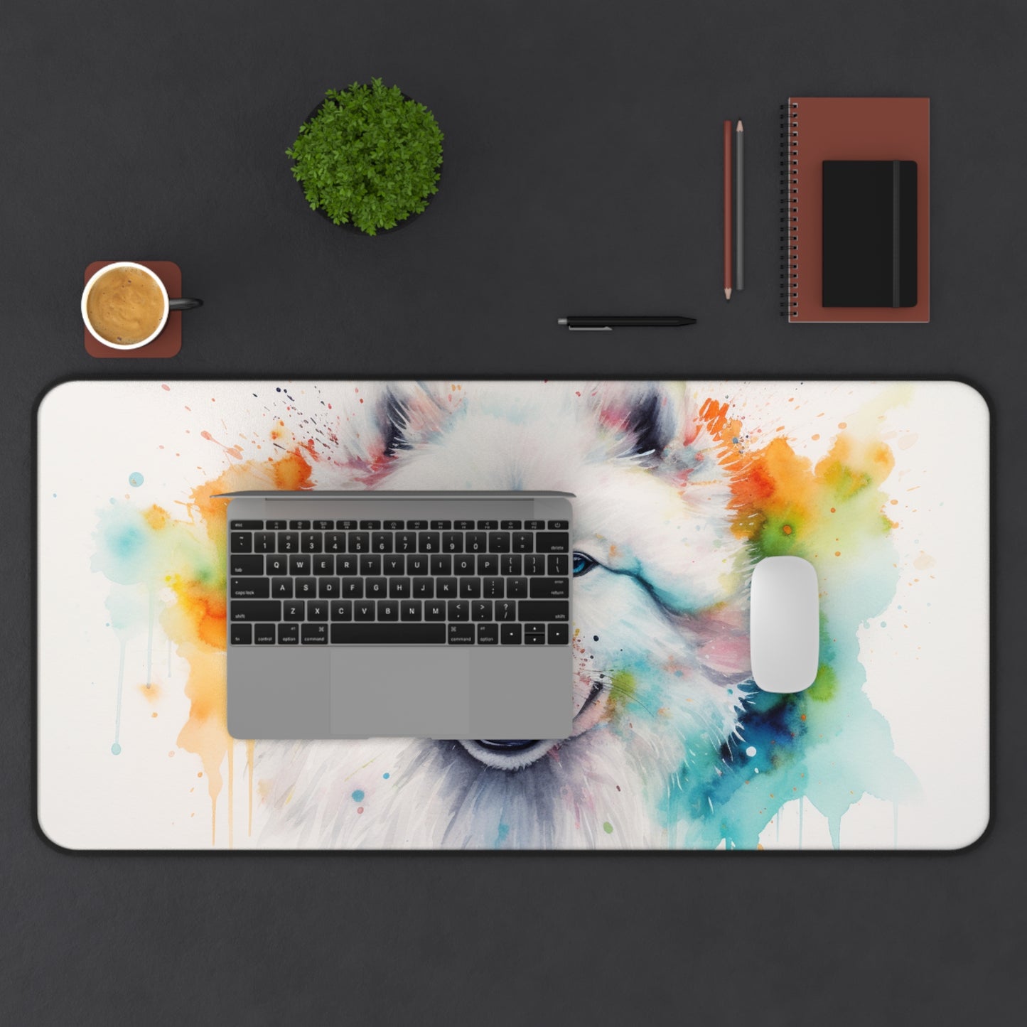 "Adorable Samoyed Watercolor Desk Mat for Brightening Your Workspace"