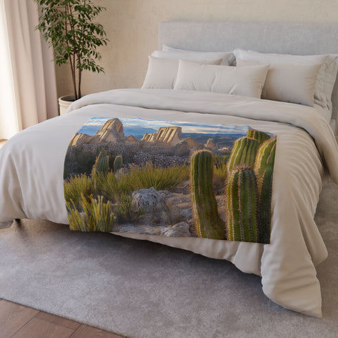 Cactus Shaped Like Ancient Ruins Plush Fleece Throw Blanket