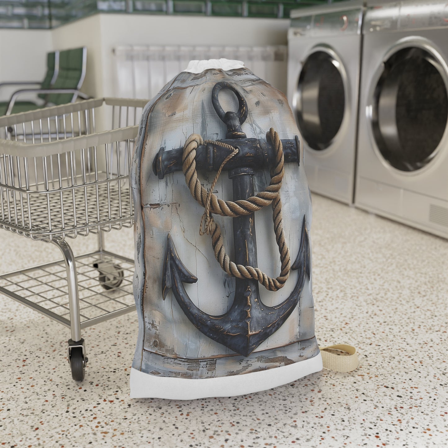 "Anchor and rope laundry bag for seaside charm in nautical theme"