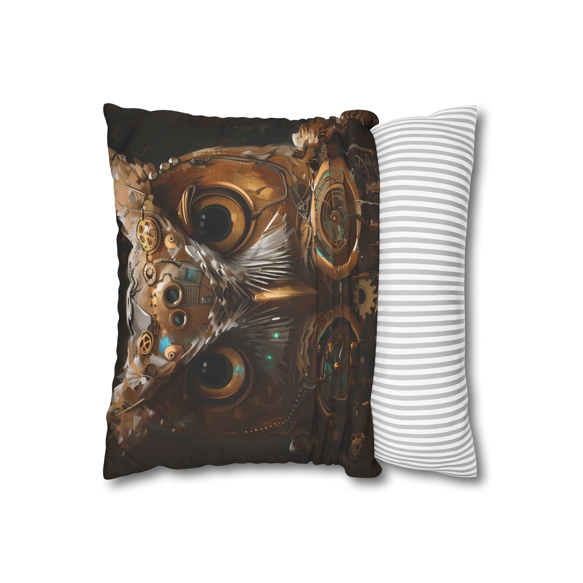 "Steampunk Owl Pillowcase - Intriguing design with owl, gears, and clockwork details for a touch of Victorian futurism. High-quality and stylish, perfect for all seasons. Makes a great gift. Shop now!"