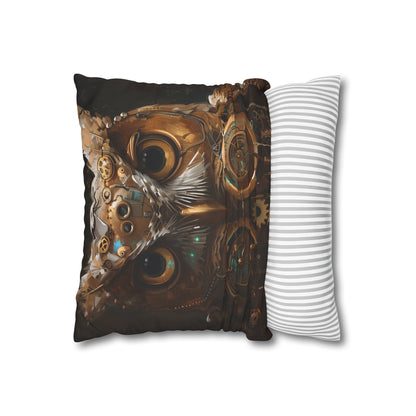 "Steampunk Owl Pillowcase - Intriguing design with owl, gears, and clockwork details for a touch of Victorian futurism. High-quality and stylish, perfect for all seasons. Makes a great gift. Shop now!"