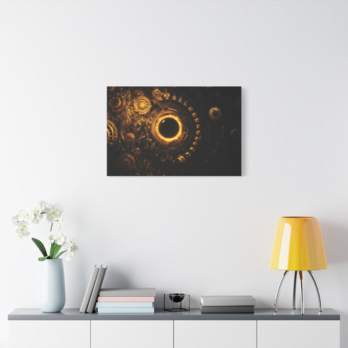 Golden Gears Orbiting Black Sun — Canvas Wall Art — Product Detail View 7