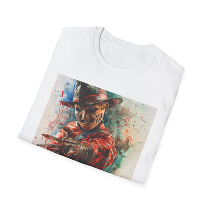 Alt text: A Nightmare on Elm Street Freddy Krueger t-shirt with menacing villain design for horror fans, made from high-quality materials for comfortable and stylish everyday wear.