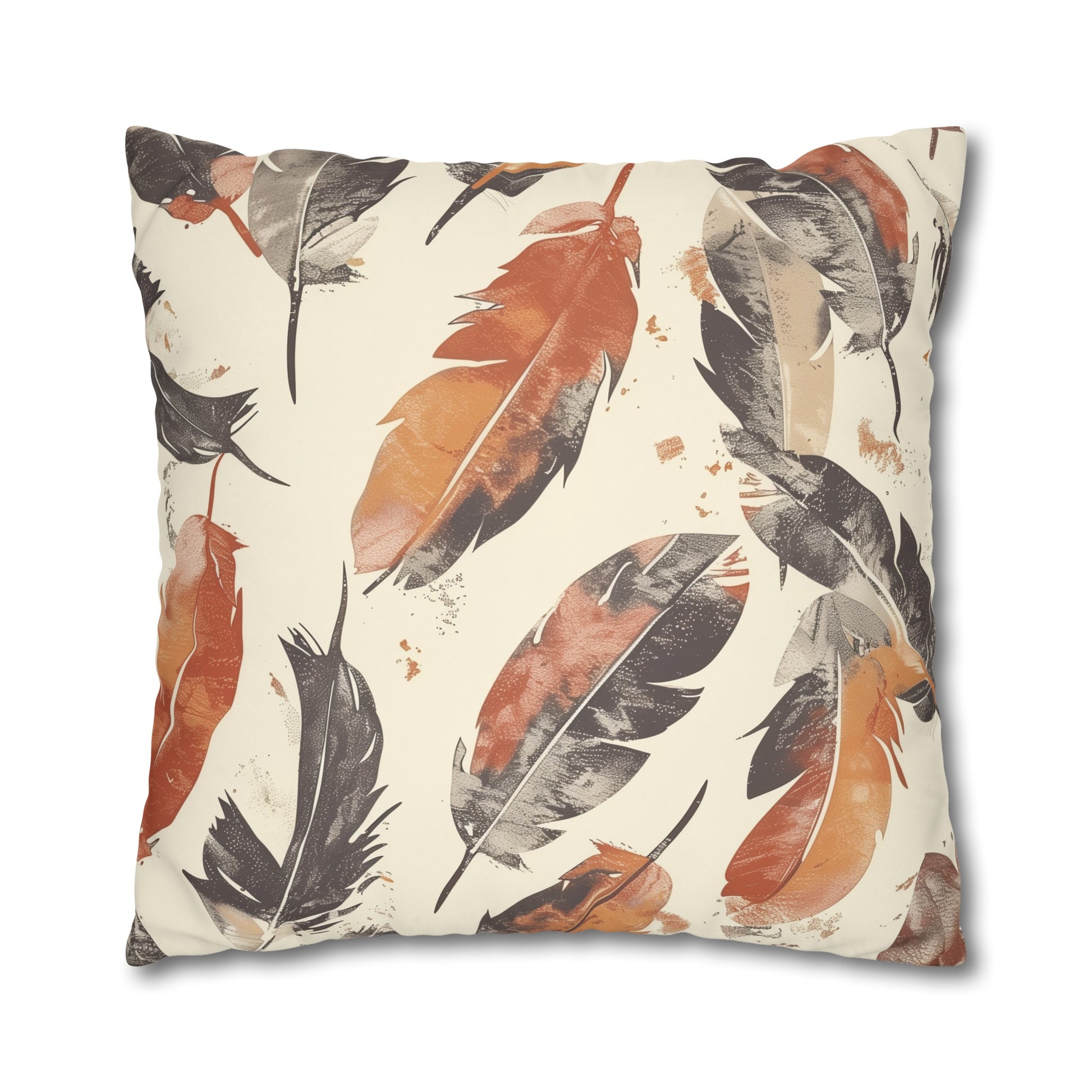 "Boho Feathers Pillow Case - Enchanting bohemian design with whimsical feather pattern in muted colors, perfect for adding elegance to your bedroom decor."