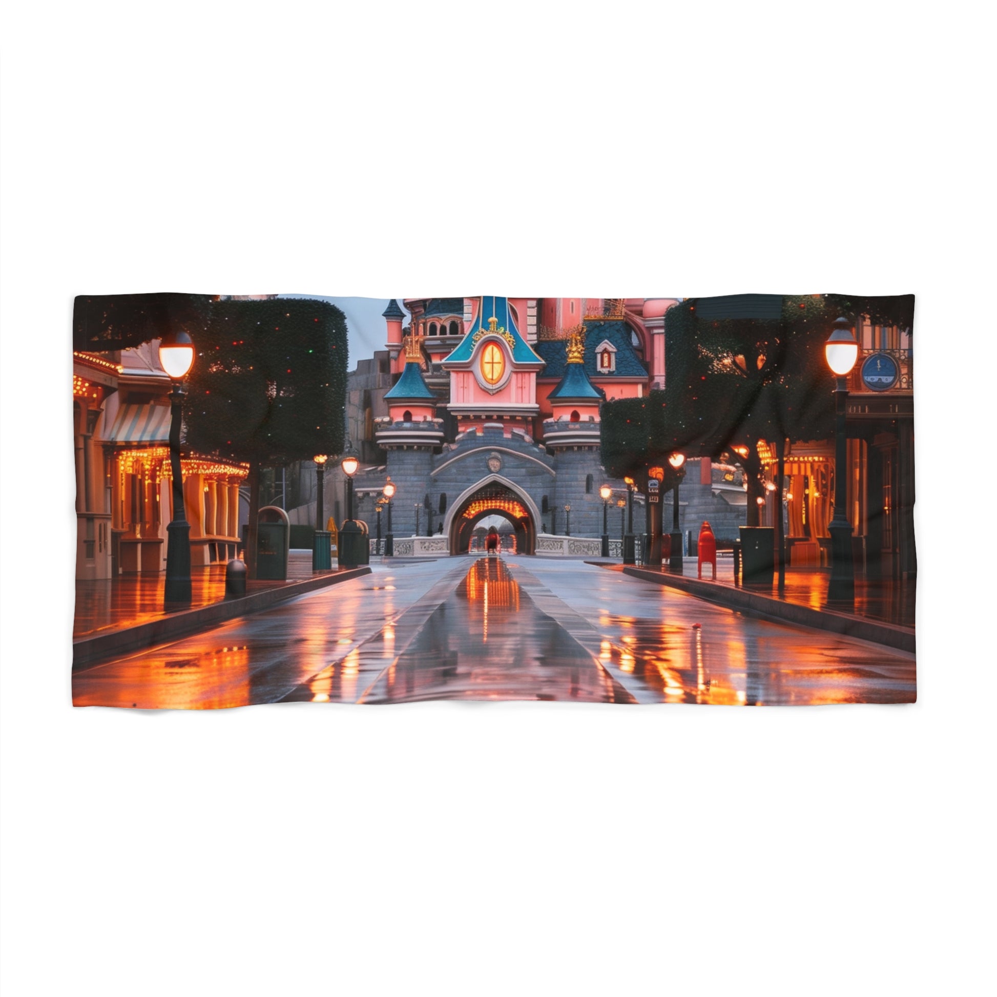 Feel like royalty by the water with this Disney Castle Beach Towel featuring a vibrant design of the iconic castle and Disneyland tickets. Perfect for beach days and pool lounging