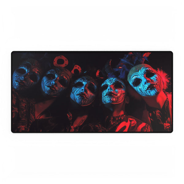Carnival Masks in Dramatic Lighting — XL & XXL Desk Mat — Full Top-Down Artwork View