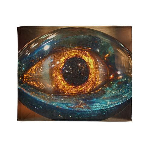 Glass Eye Watching Galactic Core — Plush Fleece Throw Blanket — Draped Over Sofa & Bed Lifestyle View