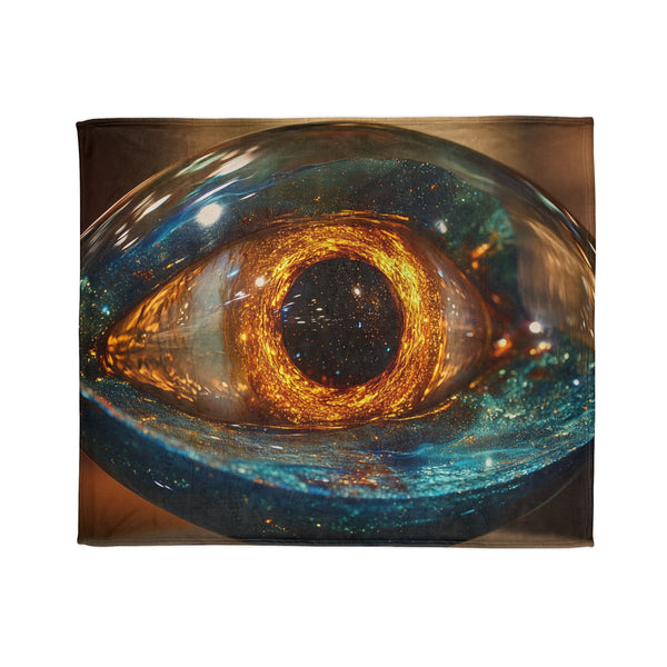 Glass Eye Watching Galactic Core — Plush Fleece Throw Blanket — Draped Over Sofa & Bed Lifestyle View