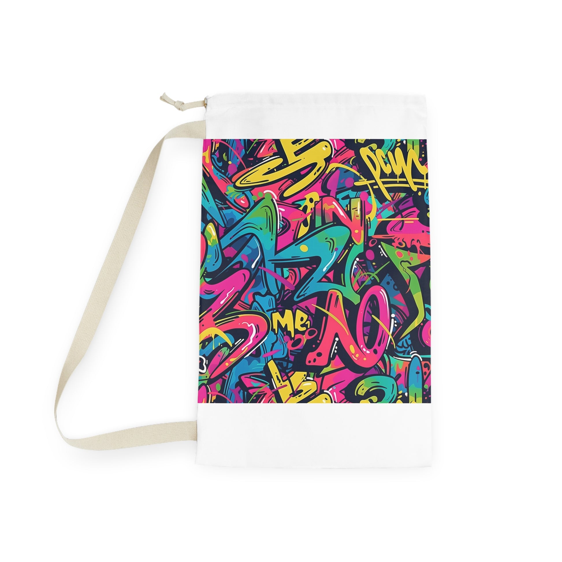 "Vibrant Neon Graffiti Laundry Bag with Bright Seamless Pattern - Add Style to Your Laundry Routine"