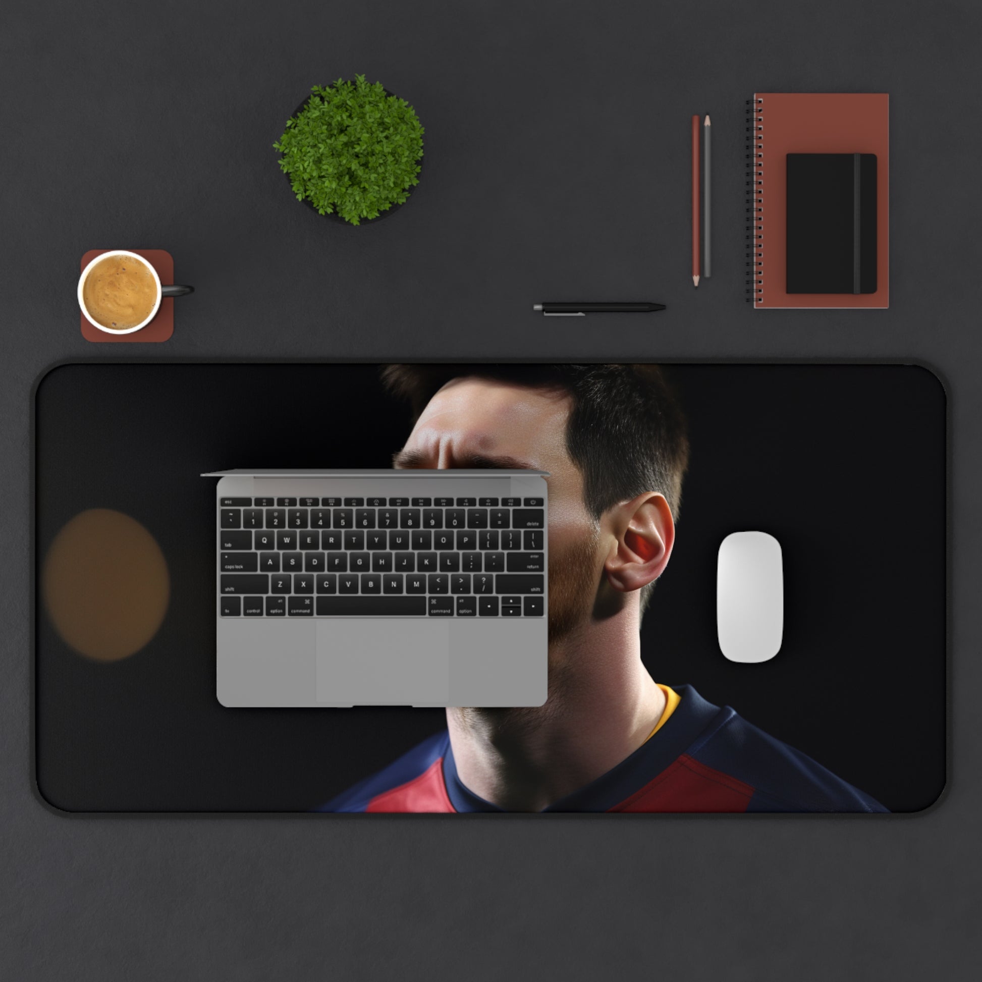 Messi Soccer Desk Mat - Elevate your workspace with sleek design inspired by Lionel Messi. Perfect blend of style and functionality for football fans.