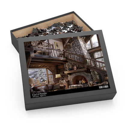 "Mountain Cabin Escape Puzzle - Rustic cabin scenery jigsaw puzzle for cozy nights in"