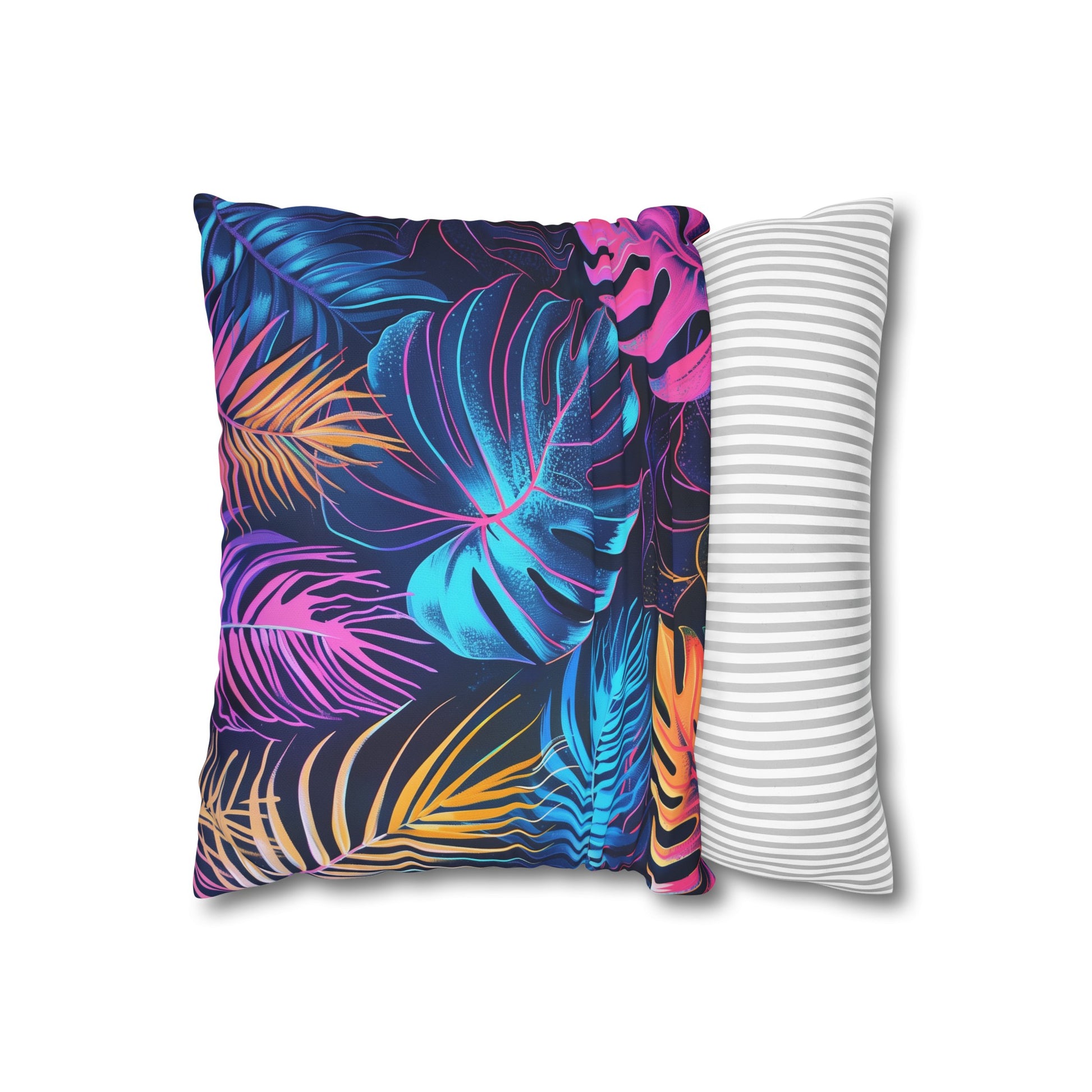 Vibrant Neon Oasis Pillowcase - Tropical leaves and palm trees in bold neon hues, high-quality and stylish for all seasons. Perfect gift!