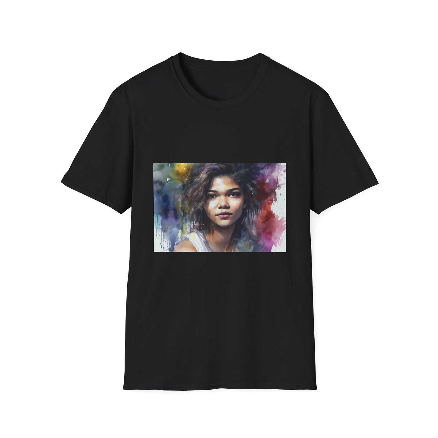 🎨 Zendaya: A Watercolor Symphony of Grace and Power ♭ | T-Shirt | Actress, Colorful, Fashion, Glamour, Hollywood, Portrait, Red carpet, Trendy, Watercolor, Zendaya | Prints with Passion