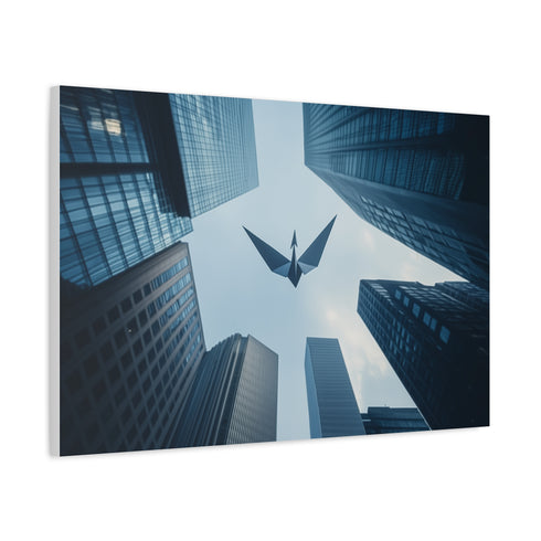 Paper Crane Soaring Above Skyscrapers (Edition II) — Canvas Wall Art — Product Detail View 6