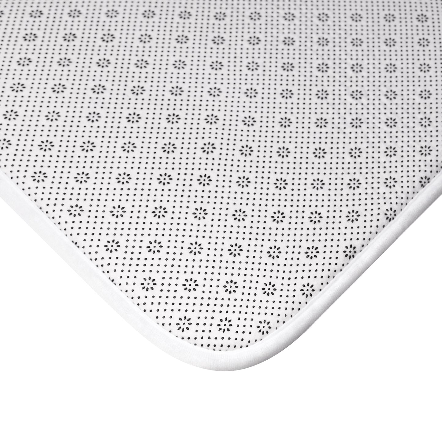 Alt text: Abstract Visage Bath Mat - Minimalist bath mat with line art human face design, perfect for adding artistic expression and contemporary style to your bathroom. Made with high-quality material, comfortable and stylish, suitable for all seasons, and makes a great gift. Size: 24" x 17". Shop more at PrintsWithPassion.com.