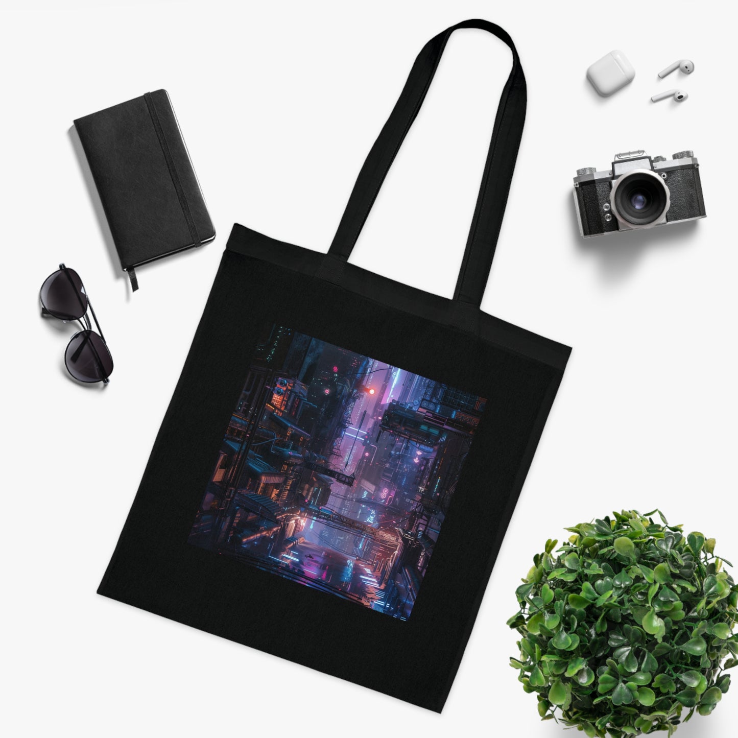 Cyberpunk Metropolis Tote Bag