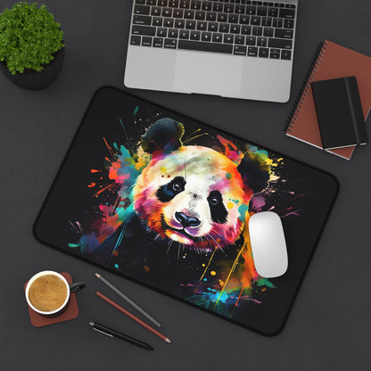 "Happy Panda Watercolor Desk Mat - Whimsical workspace protector with adorable panda design"