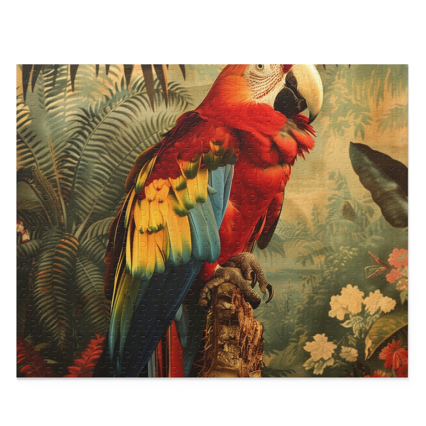 "Colorful Parrot Paradise Puzzle for Bird Lovers - Tropical jigsaw with detailed parrot in lush setting"