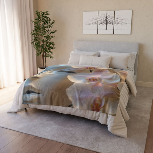 Robot Face Blooming with Orchids Plush Fleece Throw Blanket