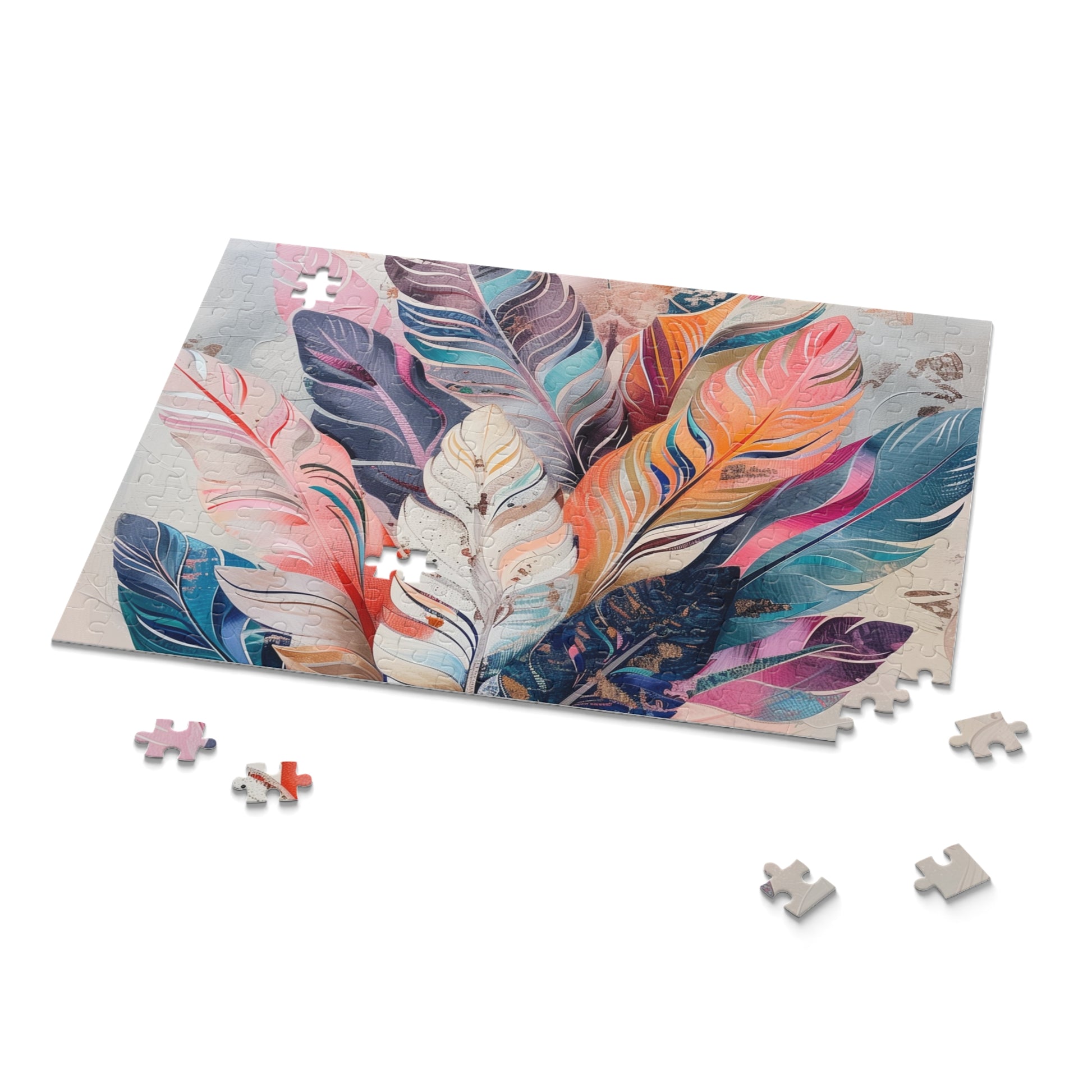 "Bohemian Feathers Jigsaw Puzzle - Colorful and Intricate Design for Relaxing Entertainment"